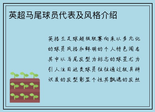 英超马尾球员代表及风格介绍
